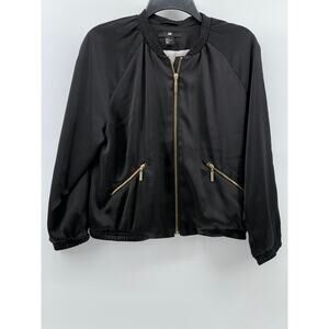 H&M Women's Black Collarless Long Sleeve Zip-Up Bomber Jacket SZ 6